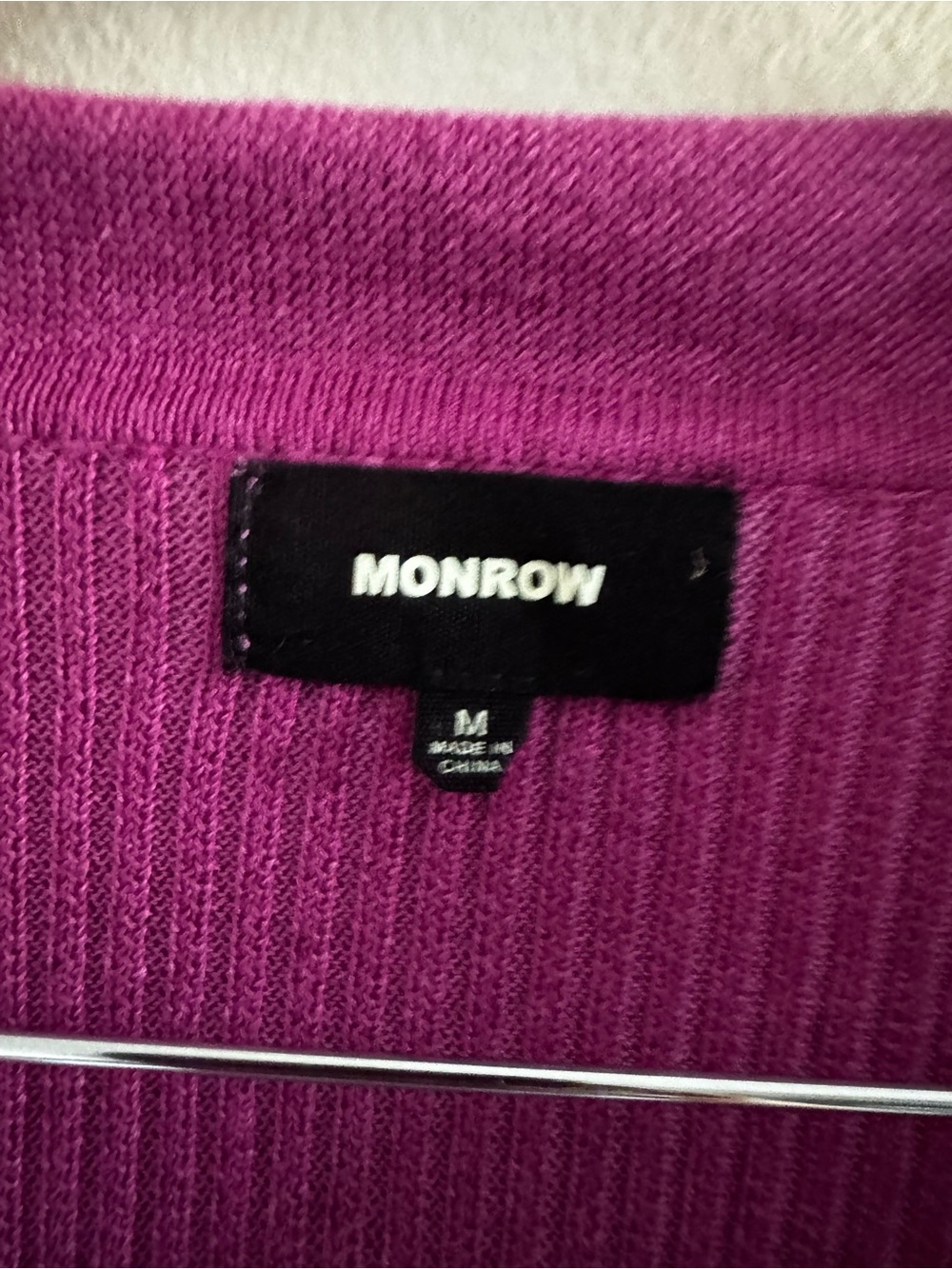 Monrow Twotone Rib Polo Top in Raspberry Rose Color size Medium - Picture 10 of 12